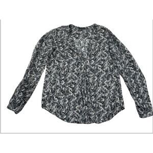 Theory Blouse Womens Size Medium Silk Ruisa Caligula Geometric Print Gray